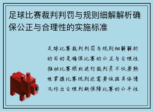 足球比赛裁判判罚与规则细解解析确保公正与合理性的实施标准