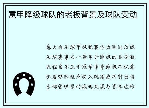 意甲降级球队的老板背景及球队变动